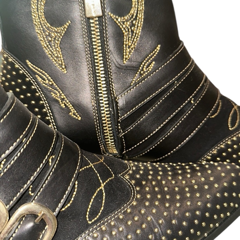ANINE BING CHARLIE WOMENS 38 Black‎ and Gold Studded Ankle Boots leather - Picture 10 of 12